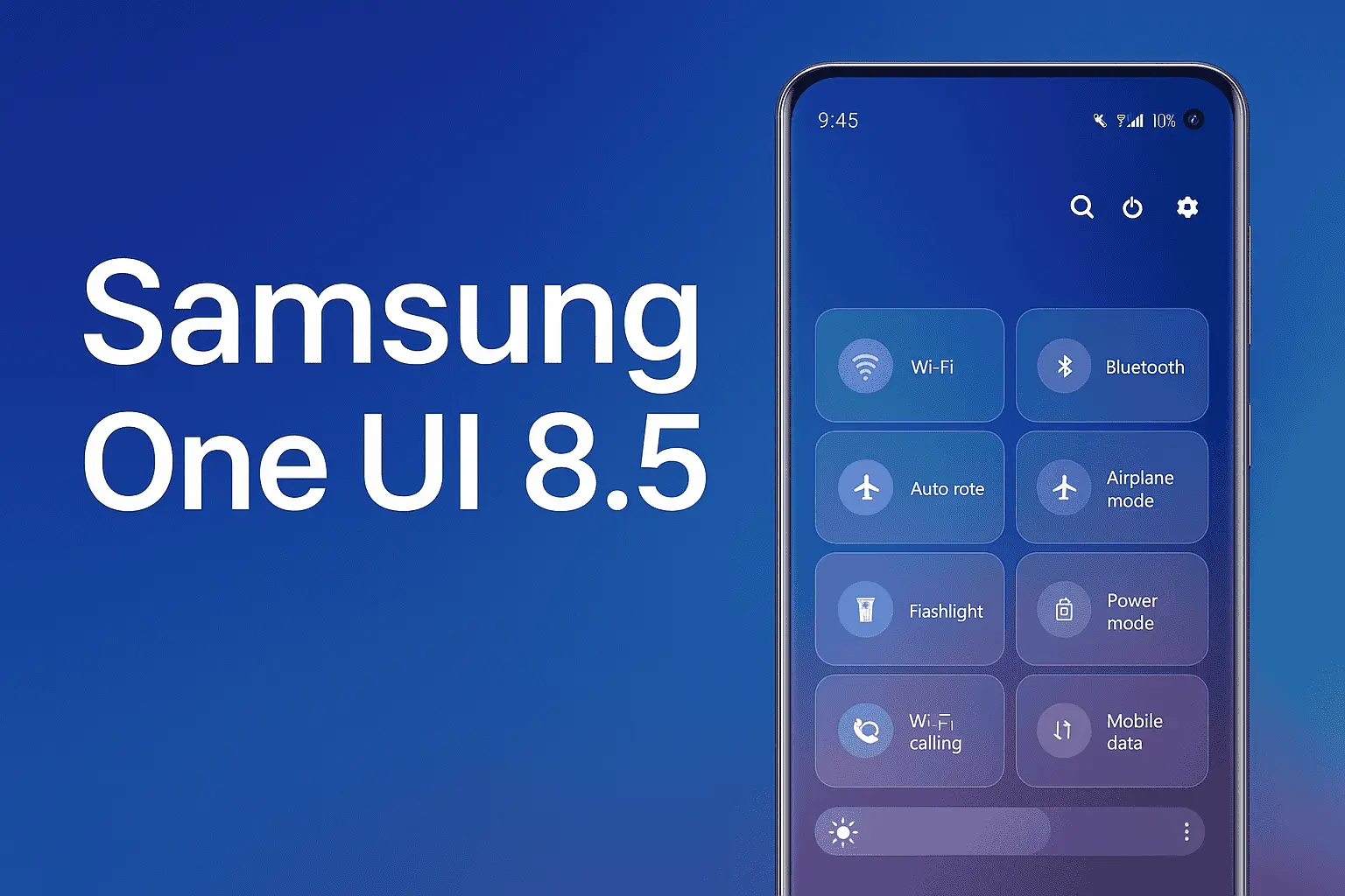 Samsung smartphone displaying the new One UI 8.5 Quick Settings panel with a glass-like, outlined design