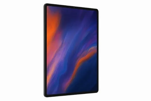 Samsung Galaxy Tab S11 Ultra displayed in isolation against a white background, showing its vivid AMOLED screen with orange and blue hues.